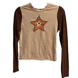 Forever 21 Retro Disco Y2K Star Applique Long Sleeve Top Size Small S